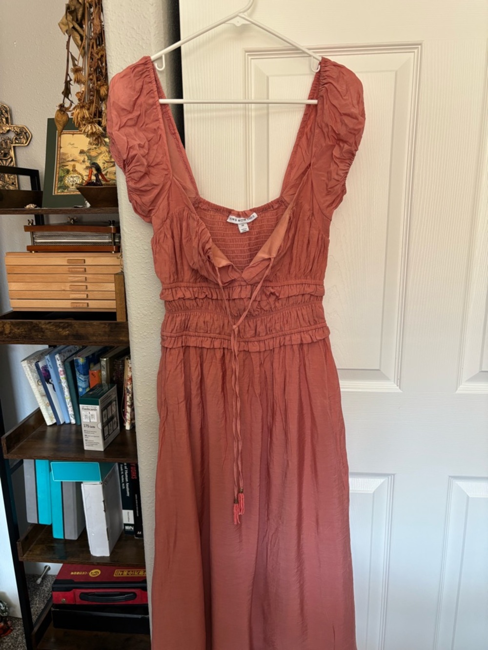 Rust Smocked Maxi Dress with Tie Detail